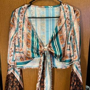 Western bell sleeve tie top